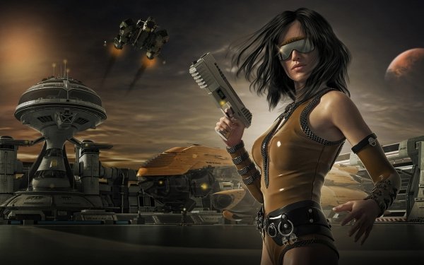 Sci Fi Women Warrior Woman Warrior Sunglasses Futuristic Gun Weapon Black Hair HD Wallpaper | Background Image