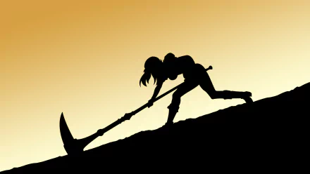 Silhouette of Diane from The Seven Deadly Sins anime wielding a large weapon on a hill against a warm gradient background, featured as an HD PC desktop wallpaper.