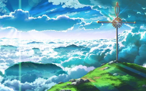 Anime Original Cross Hill Cloud Sky Sun Sunlight HD Wallpaper | Background Image