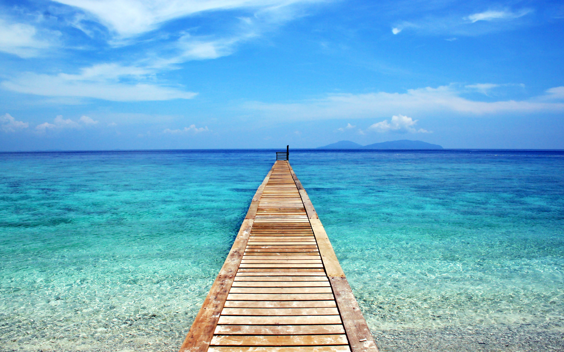 Download Horizon Blue Sea Ocean Wooden Man Made Pier HD Wallpaper