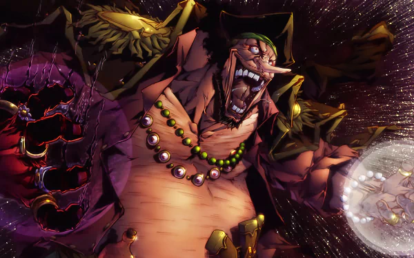HD desktop wallpaper featuring Marshall D. Teach from the anime One Piece, showcasing his powerful presence with dramatic lighting and intense colors.