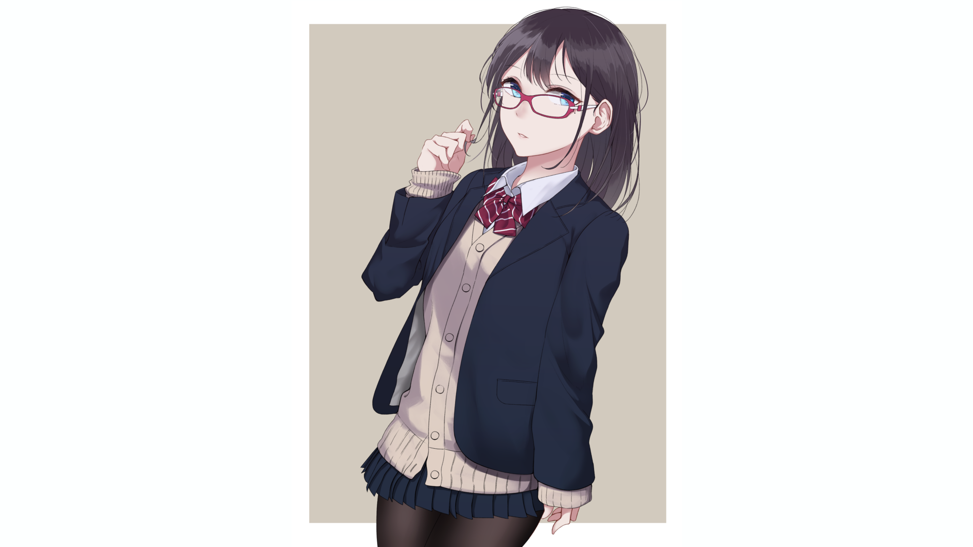 Anime girl in a school uniform with glasses, depicted in 4K Ultra HD detail, styled as a PC desktop wallpaper background.