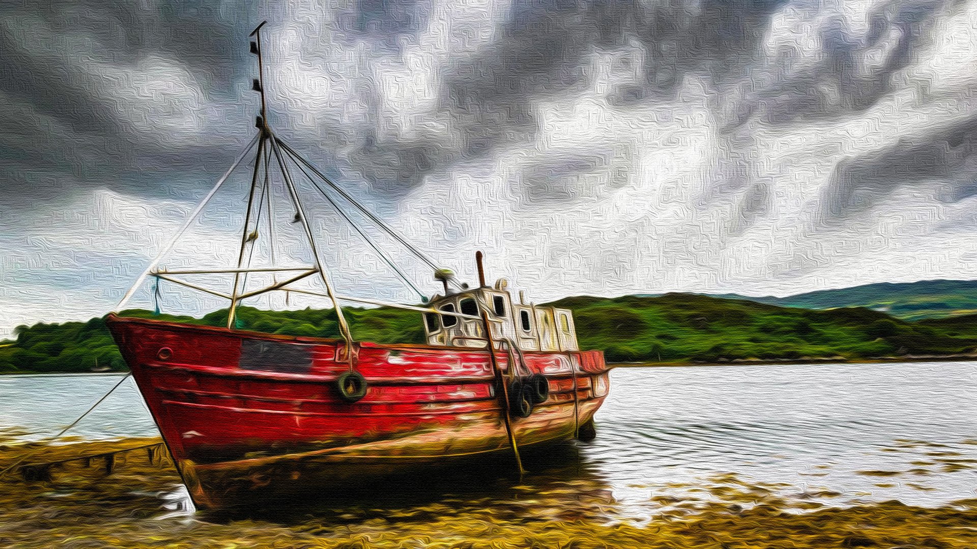 Old Fishing Boat Oil On Canvas By Manufan63