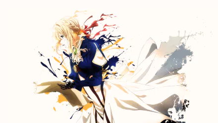 HD wallpaper of Violet Evergarden, an anime character, blending with artistic splashes of colors.