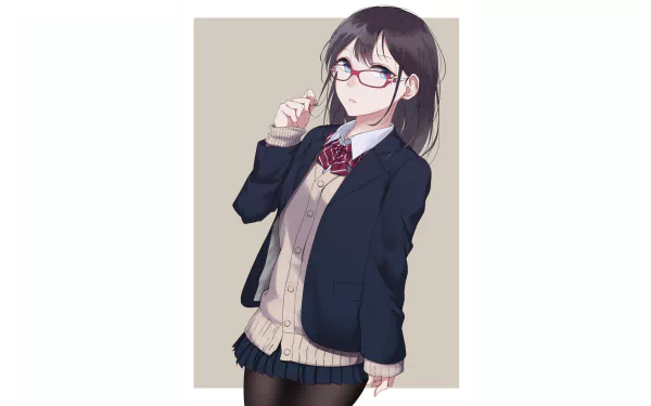 Anime girl in a school uniform with glasses, depicted in 4K Ultra HD detail, styled as a PC desktop wallpaper background.