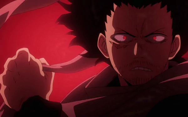 HD PC desktop wallpaper featuring Shota Aizawa from the anime My Hero Academia, highlighting his intense expression and dark, dramatic lighting.