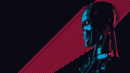 HD desktop wallpaper featuring a cyborg from the movie The Terminator, highlighted with red diagonal lines against a dark background.