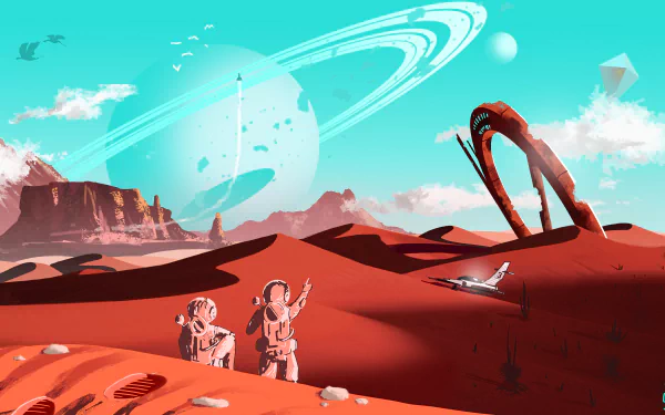 sand spacesuit spaceship astronaut desert planet video game No Man's Sky HD Desktop Wallpaper | Background Image