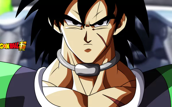 Close-up of Broly (Dragon Ball Super: Broly) glaring, scar and collar visible — anime 5K Ultra HD PC desktop wallpaper background.