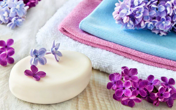 purple hair soap towel lilac still life man made spa HD Desktop Wallpaper | Background Image