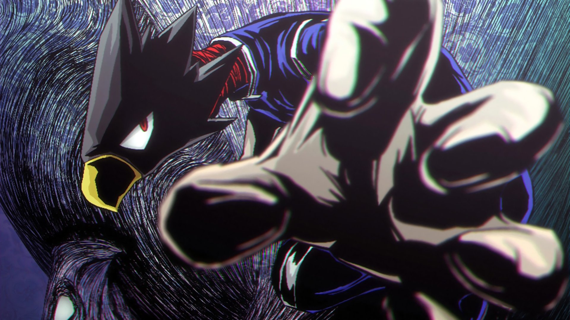 4K Ultra HD anime wallpaper featuring Fumikage Tokoyami from My Hero Academia in dynamic action pose with detailed shading and intense atmosphere.