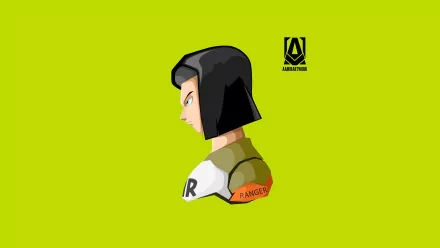 8K Ultra HD PC desktop wallpaper featuring Android 17 from Dragon Ball Super in a minimalist anime style against a bright green background.