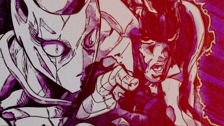 HD PC desktop wallpaper featuring Killer Queen and Yoshikage Kira from Jojo's Bizarre Adventure, capturing the intense action and distinctive anime style.