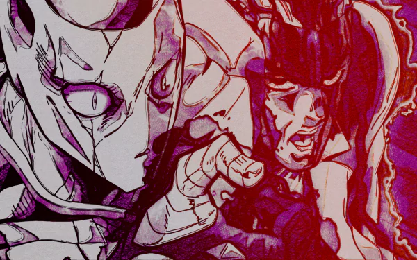 HD PC desktop wallpaper featuring Killer Queen and Yoshikage Kira from Jojo's Bizarre Adventure, capturing the intense action and distinctive anime style.
