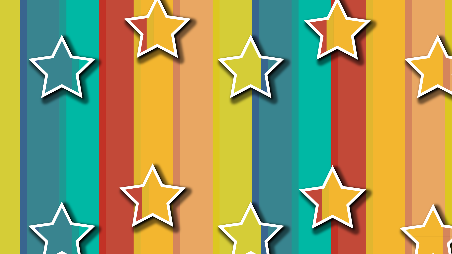 Artistic colorful vertical stripes with repeated outlined star motifs; vibrant stars and hues — 8K Ultra HD PC desktop wallpaper and background.