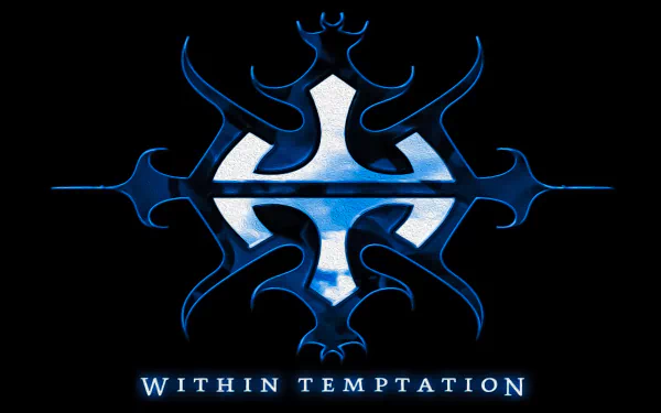 Within Temptation logo in blue with a reflective water texture, set against a black background, designed as a 4K Ultra HD music-themed PC desktop wallpaper.