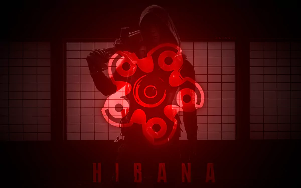 HD desktop wallpaper featuring Hibana from Tom Clancy's Rainbow Six: Siege, with a dark background and glowing red design elements.