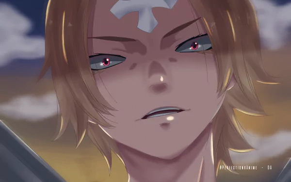 HD PC desktop wallpaper featuring Larcade Dragneel from the anime Fairy Tail, showcasing his intense expression and distinctive red eyes.