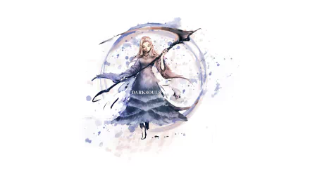 HD PC desktop wallpaper featuring a stylized Dark Souls character wielding a large weapon, rendered with watercolor effects and a dynamic circular background.