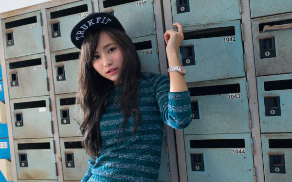 cap long hair brunette model woman asian HD Desktop Wallpaper | Background Image