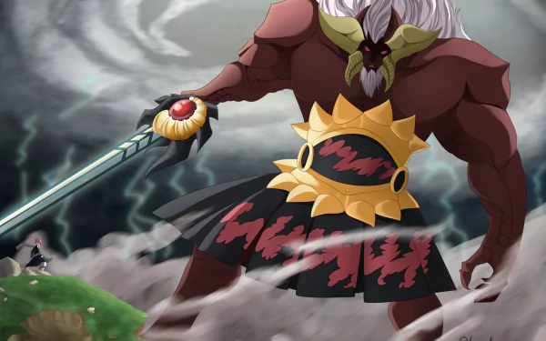 HD PC desktop wallpaper featuring Natsu Dragneel and Ikusa-Tsunagi from the anime Fairy Tail in an intense battle scene.