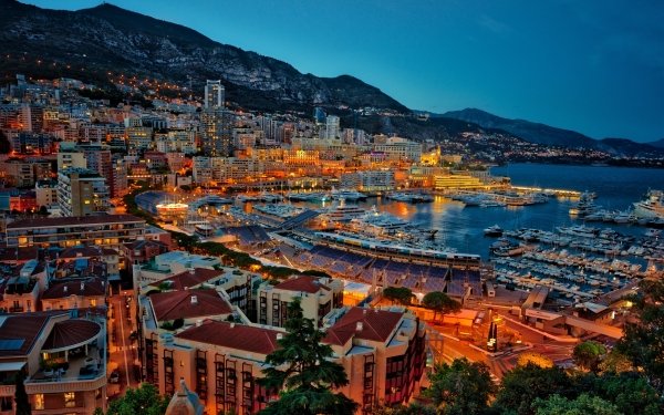 Man Made Monaco Cities City Cityscape Night Monte Carlo Harbor HD Wallpaper | Background Image