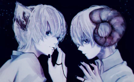 horns blue eyes white hair short hair Anime Original HD Desktop Wallpaper | Background Image