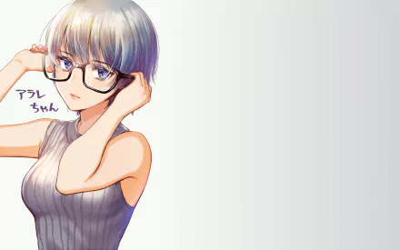 Original anime portrait of a bespectacled young woman adjusting her glasses against a soft gradient — 2K Quad HD PC desktop wallpaper and background.