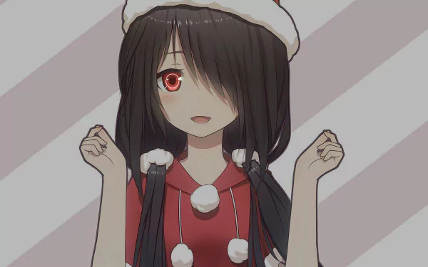 Kurumi Tokisaki from Date A Live in a festive outfit, featured in a 4K Ultra HD anime desktop wallpaper with a subtle striped background.