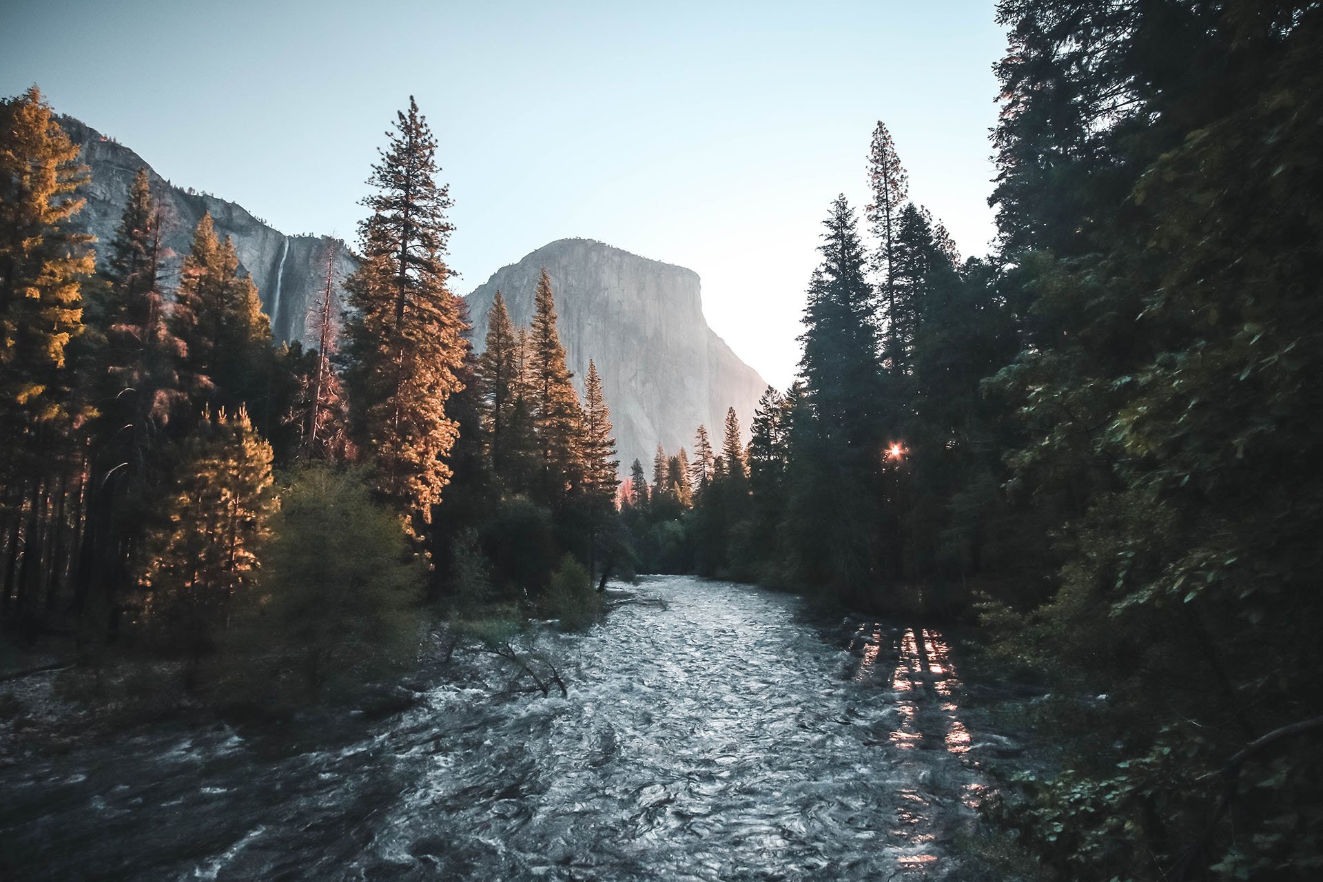 Download Sunrise Forest Nature River HD Wallpaper