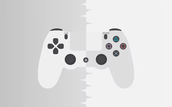 A sleek PlayStation 4 controller design in a split color scheme, featuring iconic buttons. This 4K Ultra HD wallpaper adds a modern touch to any PC desktop background.