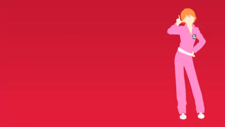 HD PC desktop wallpaper: Kyoko Mogami from the anime Skip Beat! standing in a pink tracksuit against a red gradient background.