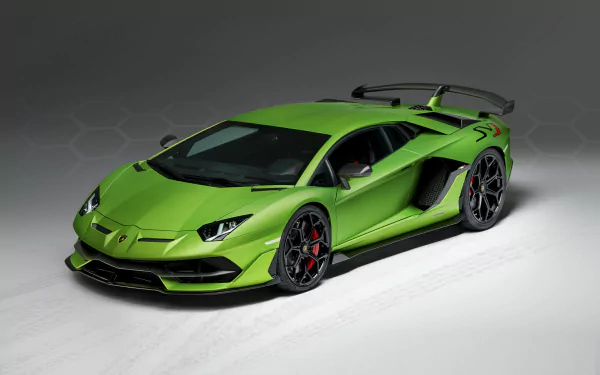 A green Lamborghini Aventador SVJ supercar showcased as a 4K Ultra HD desktop wallpaper and background.