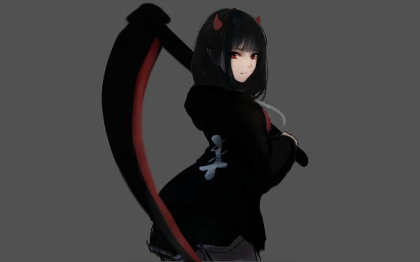 Anime Girl Black Hair Red Eyes Scythe HD Wallpaper | Background Image