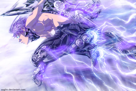 HD PC desktop wallpaper featuring Nue from the anime Air Gear, surrounded by vibrant purple lightning effects in dynamic motion.
