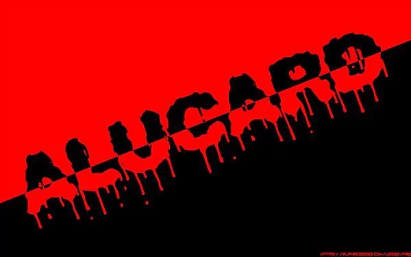 4K Ultra HD PC desktop wallpaper: Alucard (Hellsing) anime graphic — red and black diagonal background with dripping ALUCARD logo evoking blood.