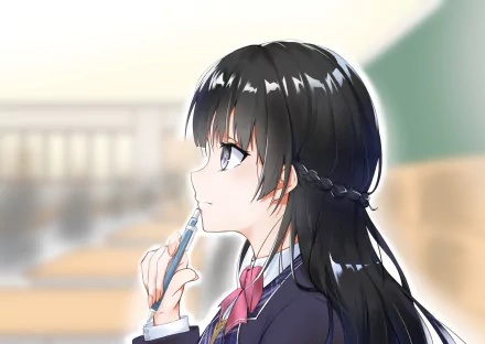 HD PC desktop wallpaper featuring Tsukino Mito, a popular anime-style Virtual Youtuber, depicted in a detailed side profile with a contemplative expression.
