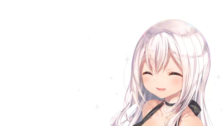 HD anime desktop wallpaper featuring a smiling character with long white hair from Fate/kaleid liner Prisma Illya against a simple white background.