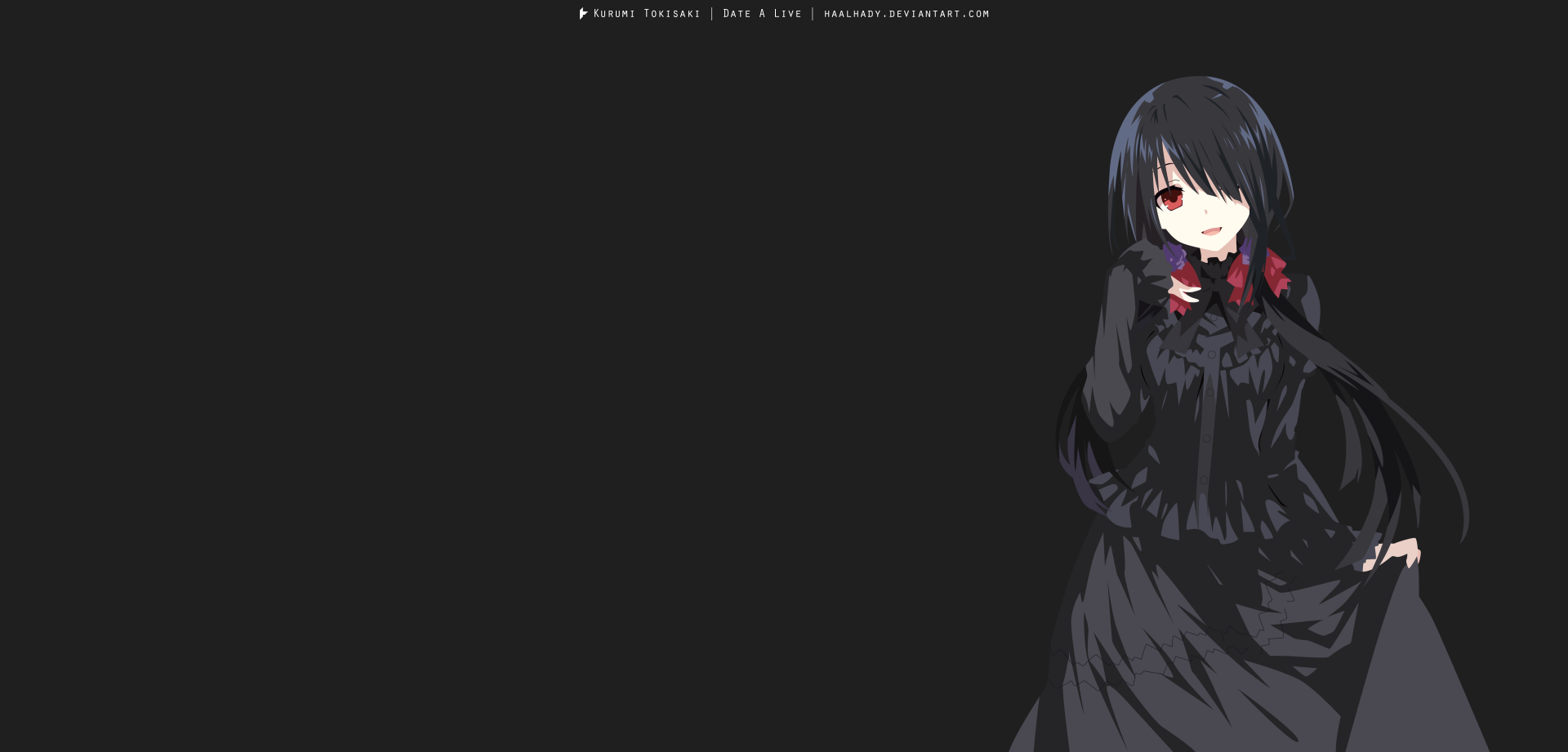 Anime character Kurumi Tokisaki from Date A Live with long black hair and red eyes, featured in a 4K Ultra HD desktop wallpaper with a dark minimalistic background.