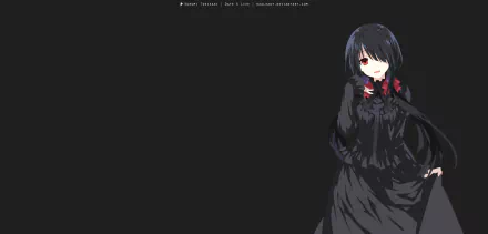 Anime character Kurumi Tokisaki from Date A Live with long black hair and red eyes, featured in a 4K Ultra HD desktop wallpaper with a dark minimalistic background.