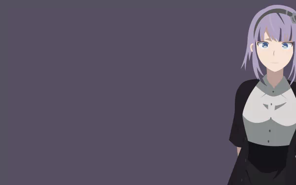 Shidare Hotaru from the anime Dagashi Kashi featured in a minimalist 4K Ultra HD PC desktop wallpaper with a muted purple background.