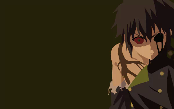 Minimalist 4K Ultra HD anime wallpaper featuring an angry Yūichirō Hyakuya from Seraph of the End with black hair and uniform against a dark background.