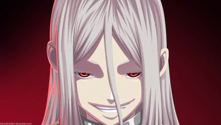 Close-up of Shiro from Deadman Wonderland with a sinister smile, detailed in 4K Ultra HD quality, designed as an anime PC desktop wallpaper and background.