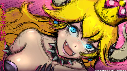 HD desktop wallpaper featuring a vibrant illustration of Bowsette with a playful expression, set against a colorful backdrop.
