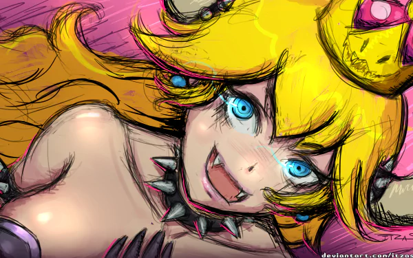 HD desktop wallpaper featuring a vibrant illustration of Bowsette with a playful expression, set against a colorful backdrop.