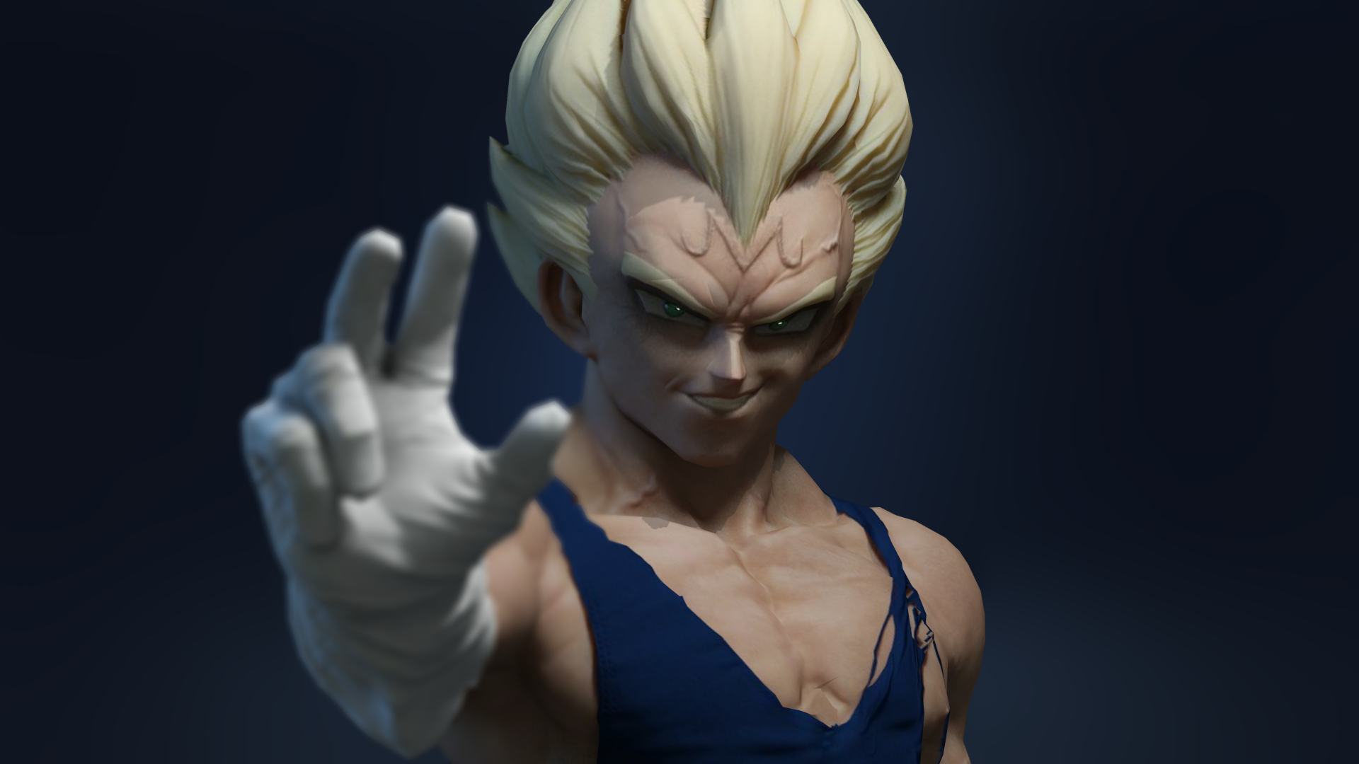 Majin Vegeta (Dragon Ball Z) anime 4K Ultra HD PC desktop wallpaper: close-up of Super Saiyan Vegeta with a sinister grin and outstretched hand against a dark background.