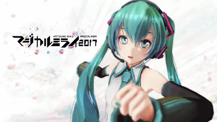 4K Ultra HD anime wallpaper featuring Hatsune Miku, the iconic Vocaloid character, with vibrant teal hair and headphones in a dynamic pose.