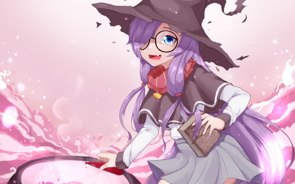 Anime Witch Magic Purple Hair Blue Eyes Long Hair HD Wallpaper | Background Image