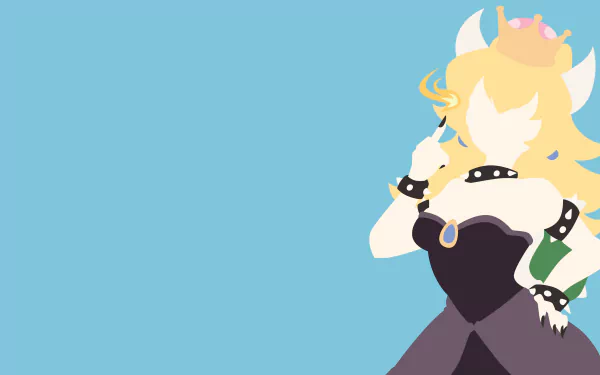 HD desktop wallpaper featuring Bowsette, with a minimalist art style on a blue background.