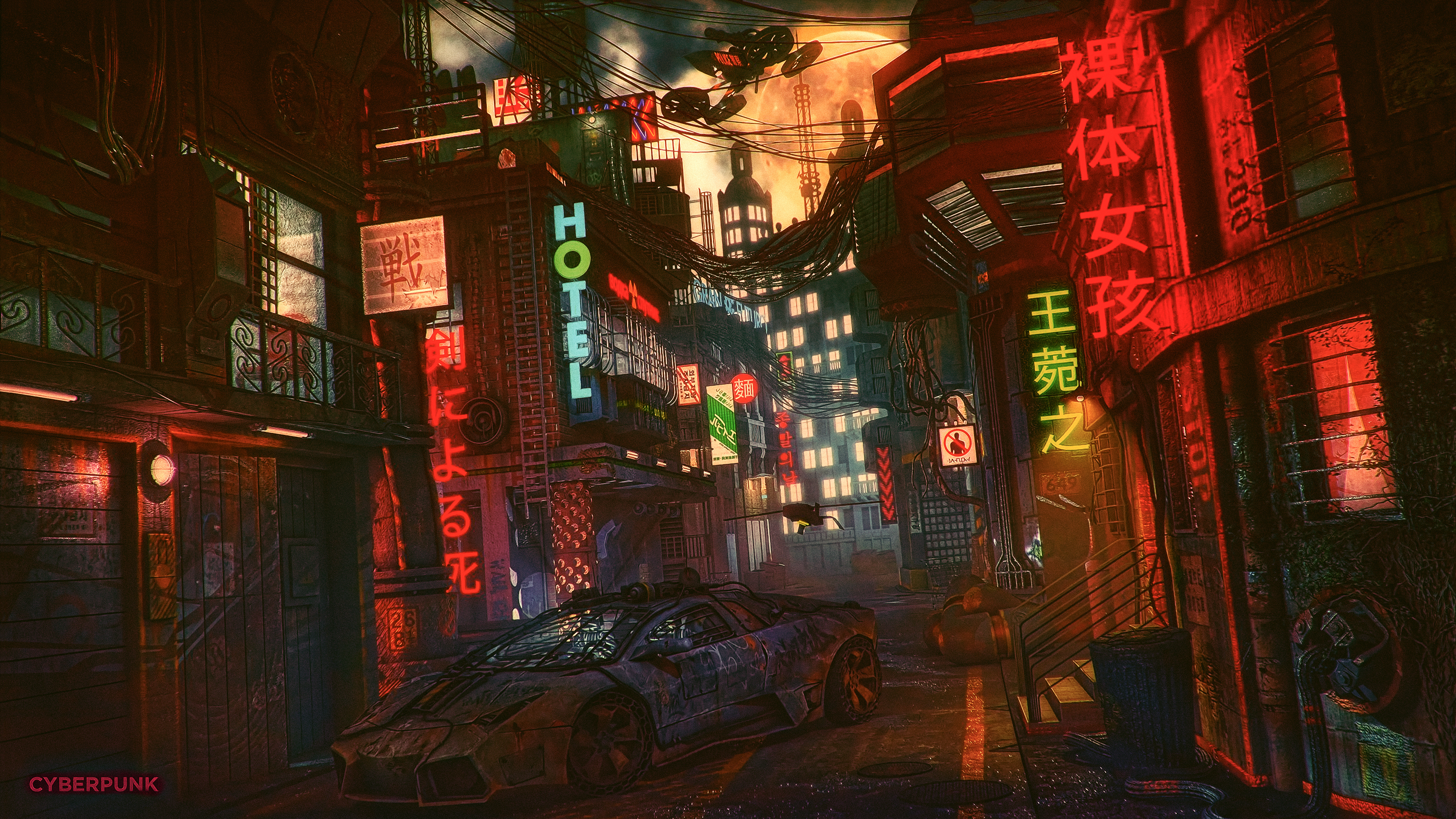 Neon city Wallpaper 4K, Futuristic city, Cyber city